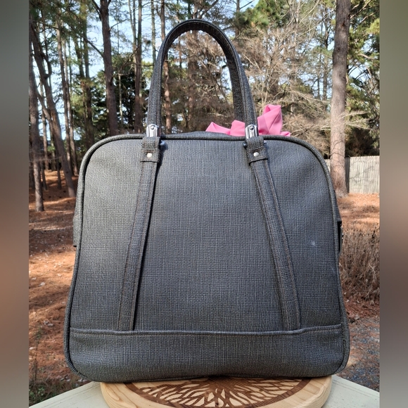 VTG 1960's American Tourister Grey Faux Tweed Tiara Carry On Satchel Travel Bag - Picture 5 of 16